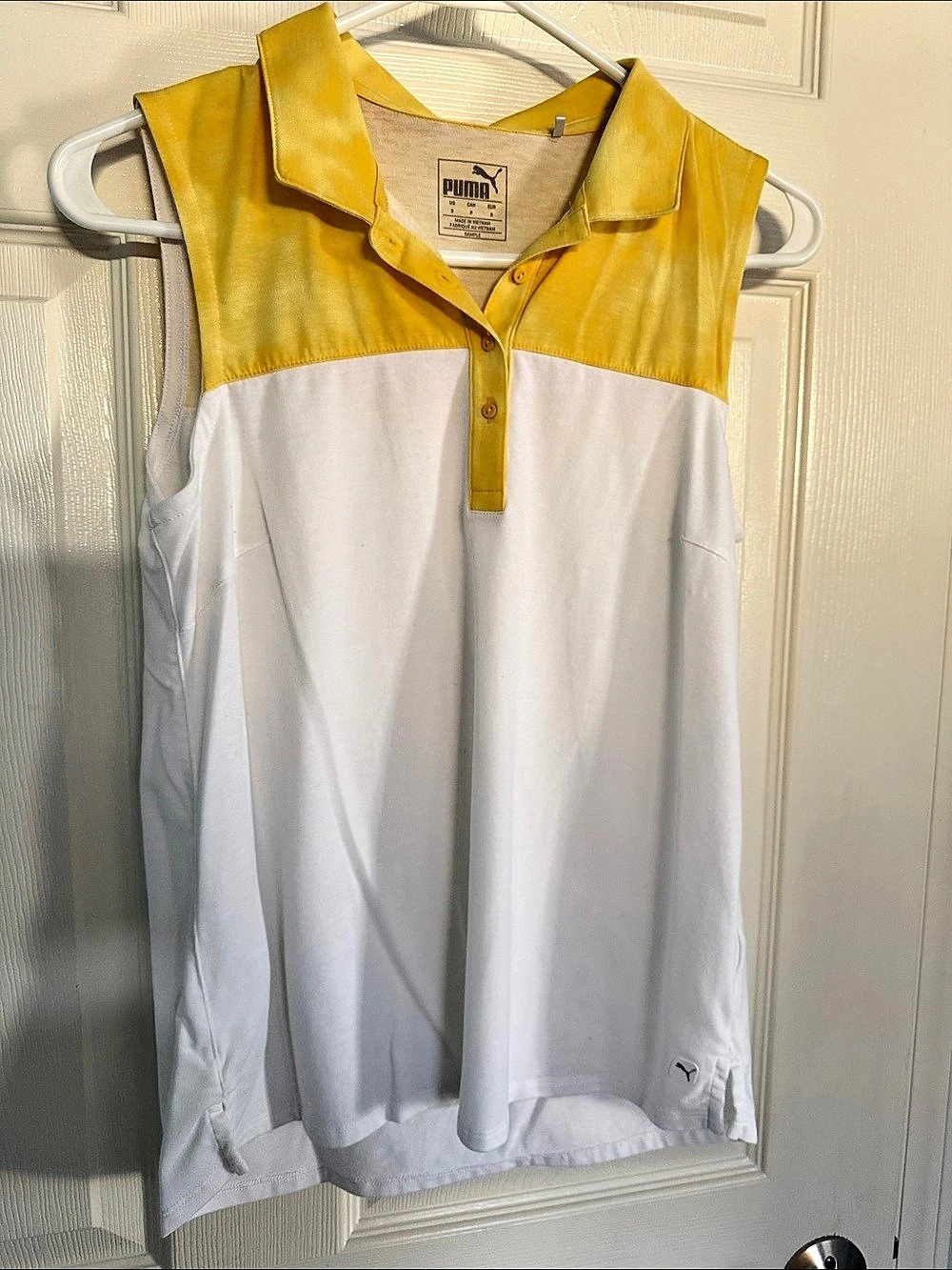 Puma x Dani Dazey CLOUDSPUN Sleeveless Golf Polo Yellow & White Small